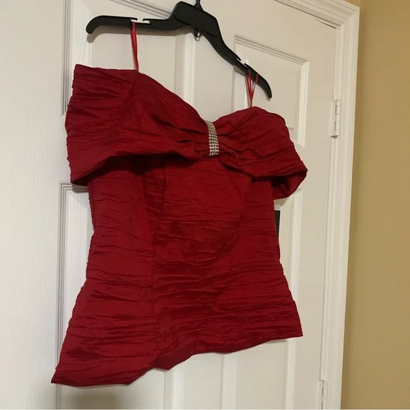 Alex Evenings Red Embellished Bow Detail Sleeveless Blouse Top XL